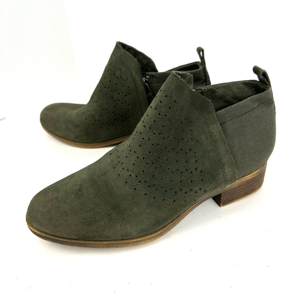 TOMS Deia Forest Suede Leather Perforated Ankle Bootie Size 7